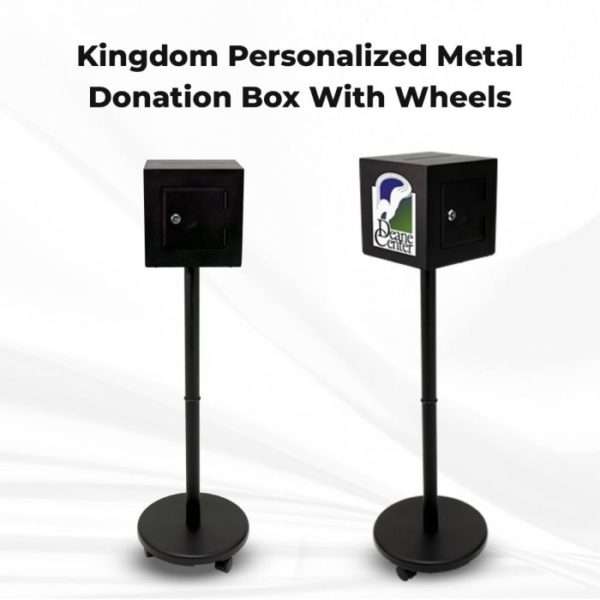 Personalized Metal Donation Box With Wheels – Black - Image 2